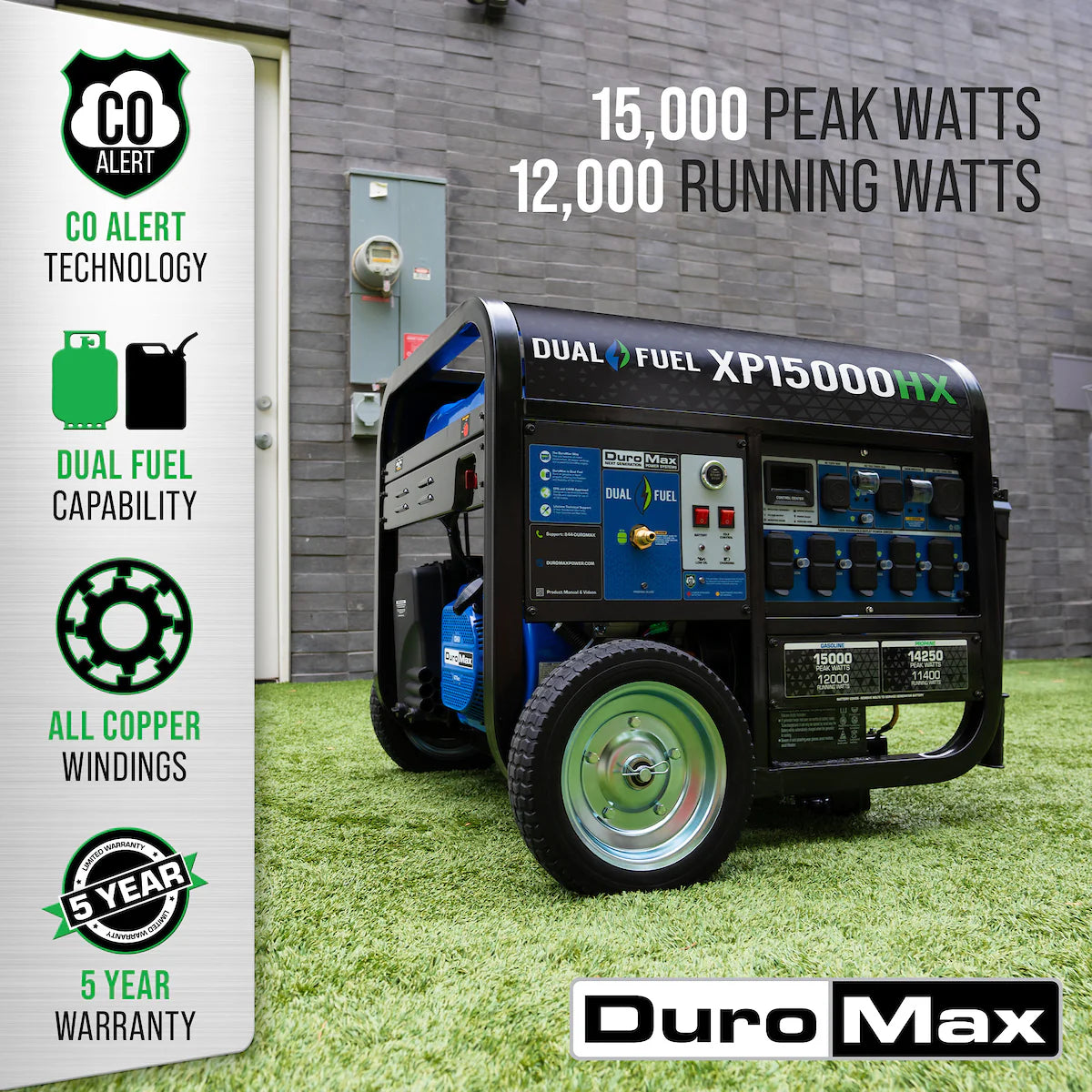 DuroMax XP15000HX Electric Start Dual Fuel Portable Generator