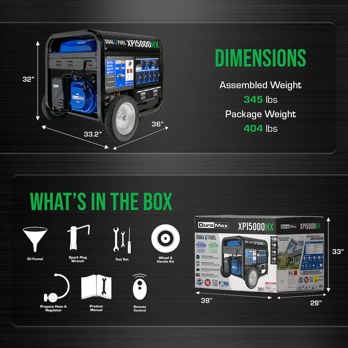 DuroMax XP15000HX Electric Start Dual Fuel Portable Generator