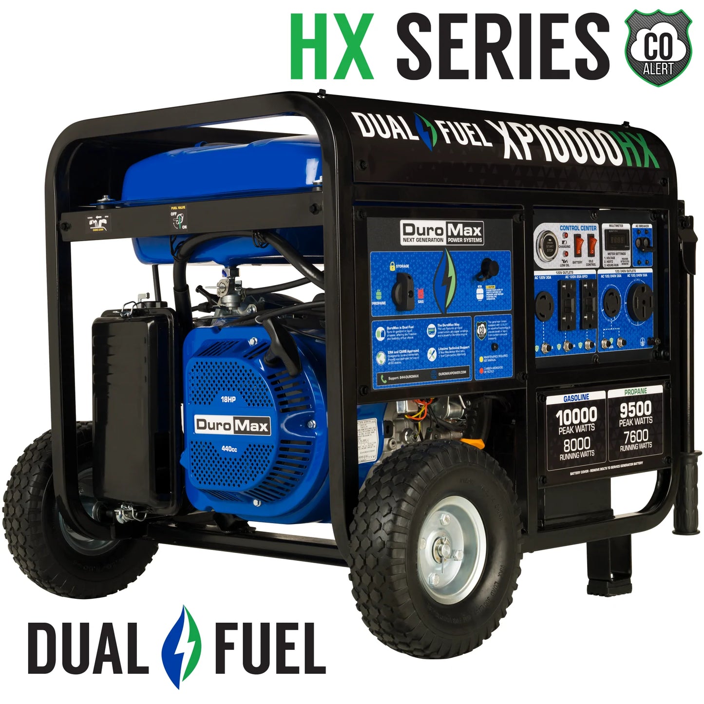 DuroMax XP10000HX 10,000 Watt Dual Fuel Portable HX Generator w/ CO Alert