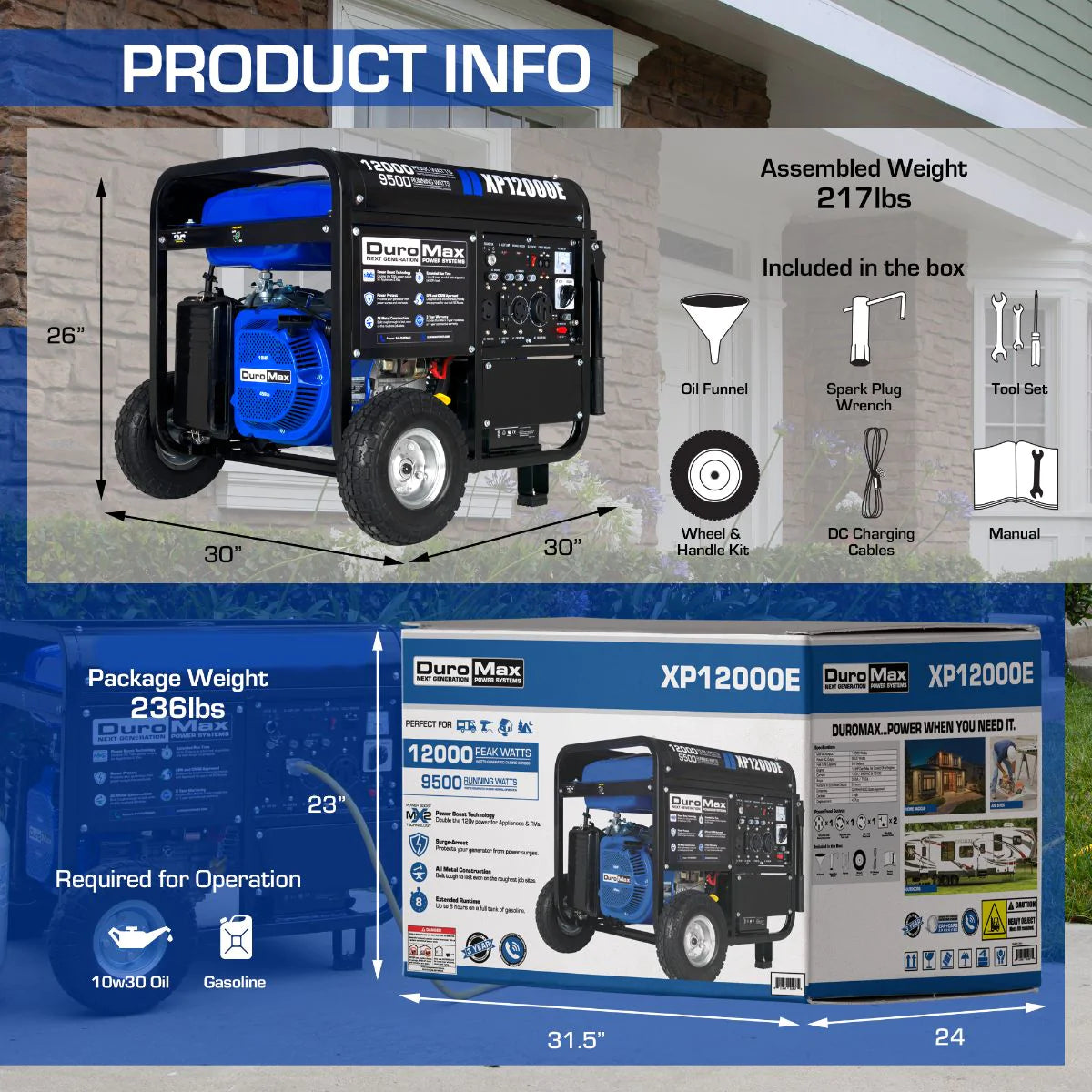 DuroMax XP12000E 12,000 Watt Gasoline Portable Generator