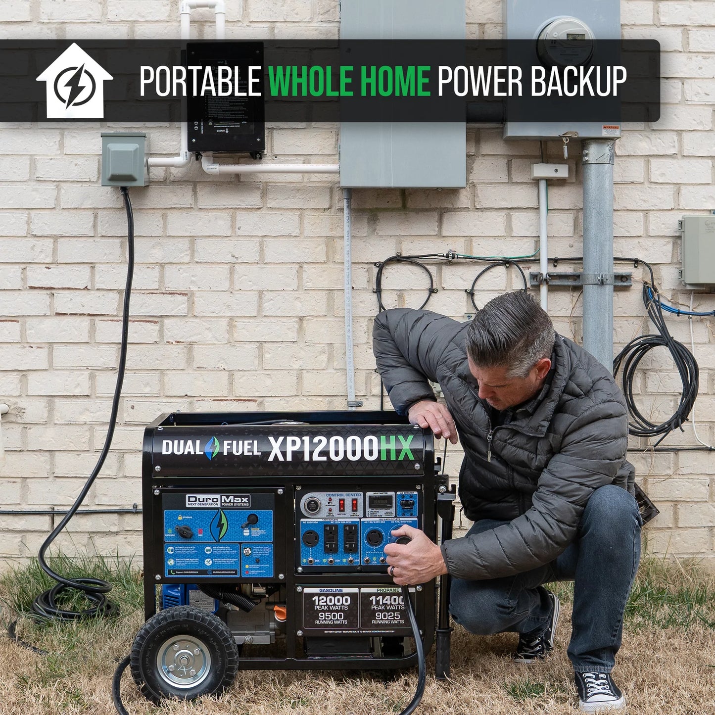 DuroMax XP12000HX 12,000 Watt Dual Fuel Portable HX Generator w/ CO Alert
