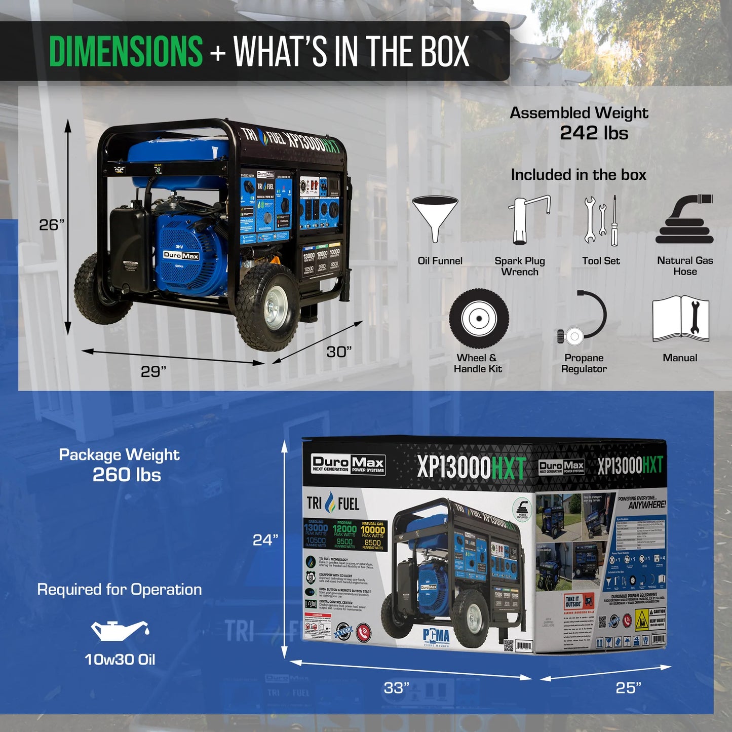 DuroMax XP13000HXT 13,000 Watt Tri Fuel Portable HXT Generator w/ CO Alert