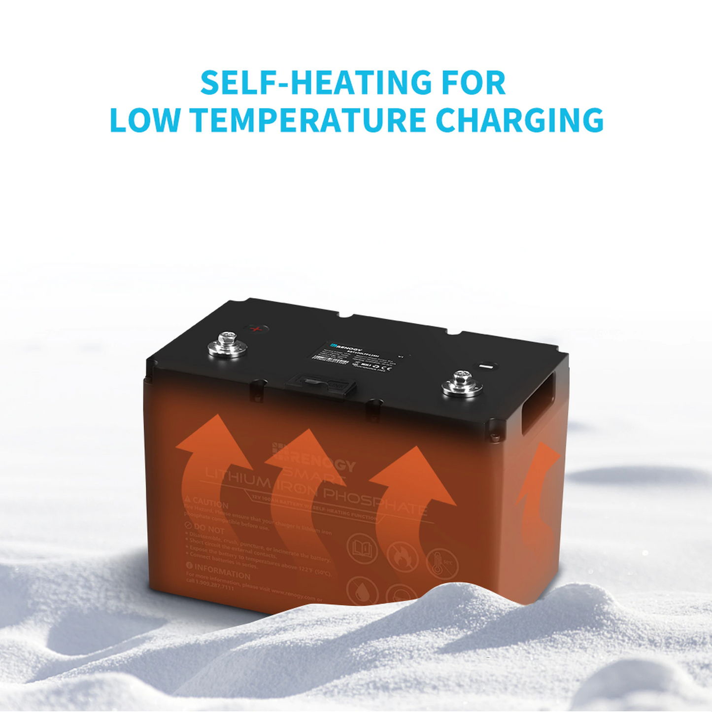 Renogy 12V 100Ah Smart Lithium Iron Phosphate Battery w/ Self-Heating Function