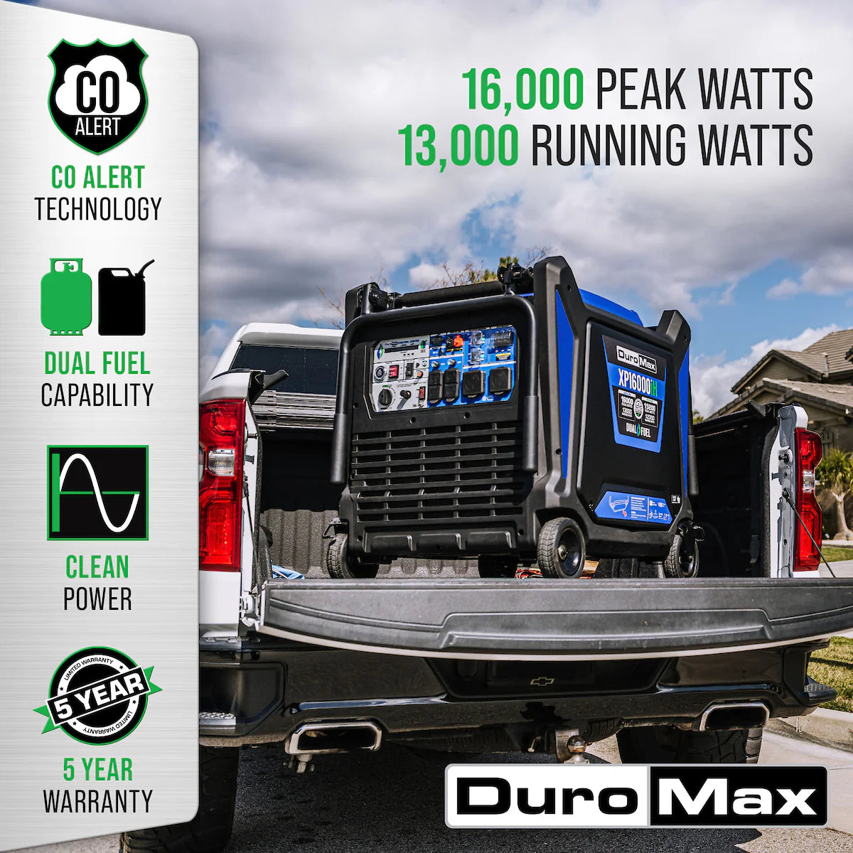 DuroMax XP16000iH Dual Fuel Portable Inverter Generator w/ CO Alert