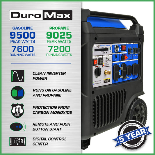 DuroMax XP9500iH Portable Dual Fuel Inverter Generator w/ CO Alert