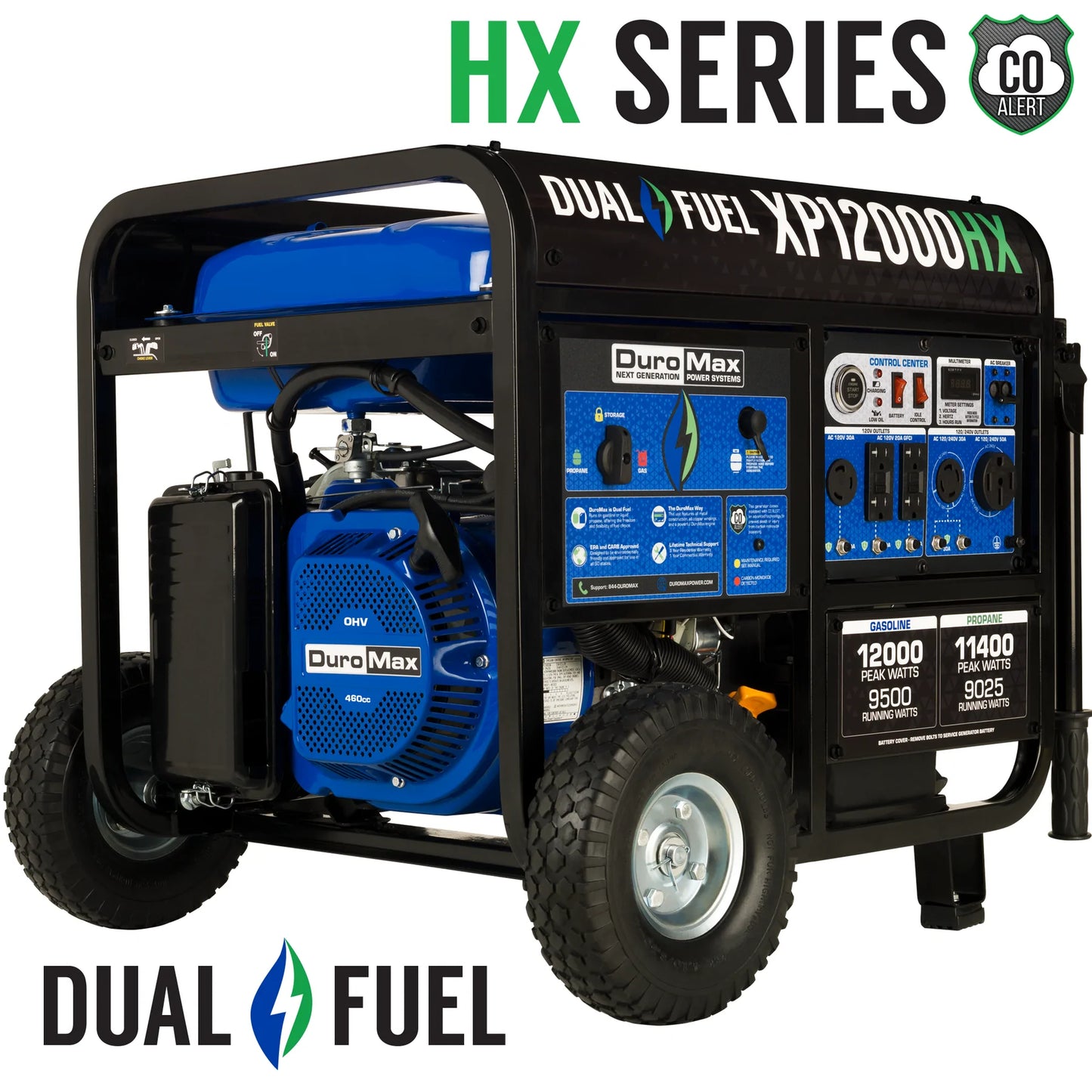 DuroMax XP12000HX 12,000 Watt Dual Fuel Portable HX Generator w/ CO Alert