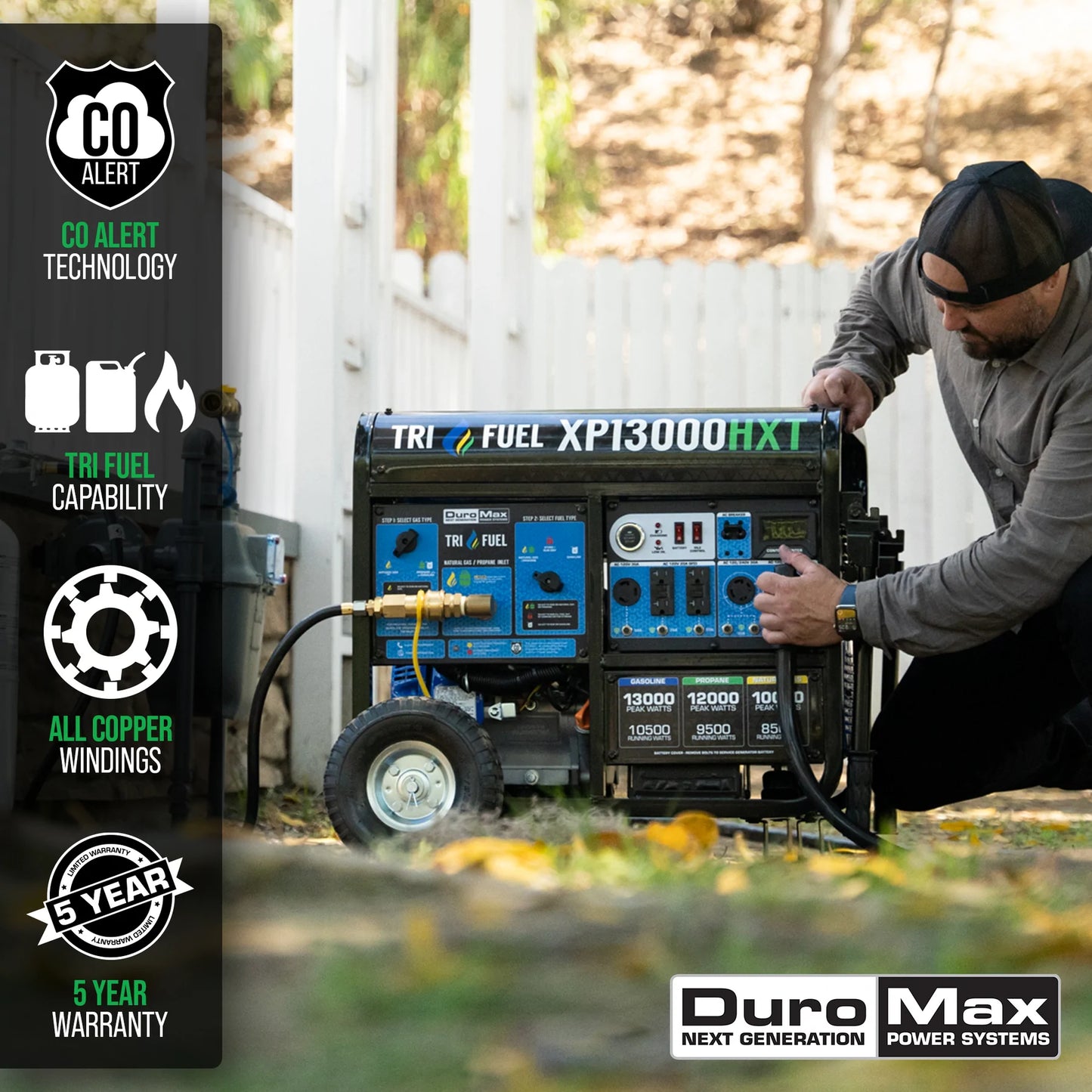 DuroMax XP13000HXT 13,000 Watt Tri Fuel Portable HXT Generator w/ CO Alert